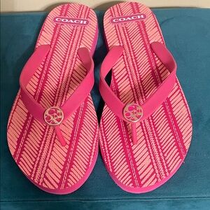 Coach Vibrant Pink Striped Flip Flops